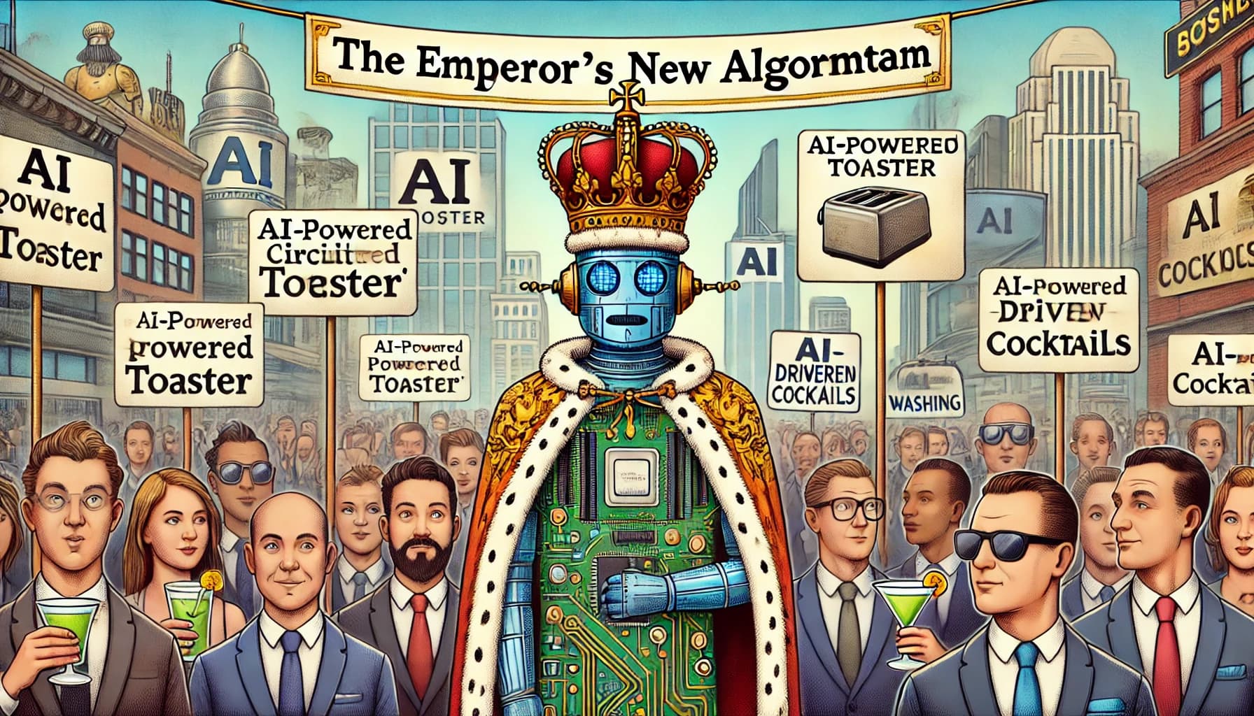 Illustration contrasting genuine AI innovation with superficial AI marketing hype